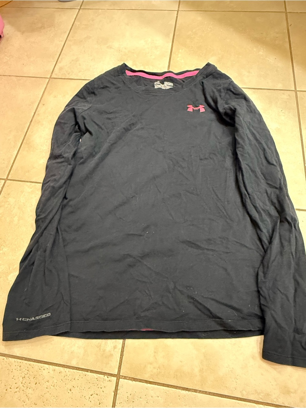 Under Armour Women’s Long Sleeve Performance Top in Black with Pink Logo